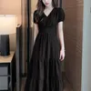 Summer Solid Plus Size Vintage Runway Chic Midi Long Dresses Korean Elegant Women A-line Holiday Party Dress Vestidos 210514