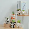 6pcs / set nouveau dessin animé animaux pot de fleur pour plantes succulentes plantes charnues pot de fleurs en céramique petit mini maison jardin bureau décoration JJE9852