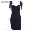 Missakso Mulheres Spaghetti Strap Vestido Backless Lace Up Club Bainha De Algodão Preto Partido Bodycon Sexy Verão Mini Vestido Ruched 210625