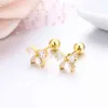 Leuke Mini Bowknote Set CZ Stenen Schroef Back Oorbellen voor Vrouwen Baby Kids Meisjes Rose Gouden Kleur Piercing Sieraden Oorbellen