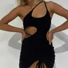 Cryptographic Cut-Out Bandage Sexy Black Mini Drskinny SleevelebackLruched Dstring Vestidos Club Party DRSLIM X0529