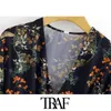 TRAF femmes Chic mode imprimé fleuri chaîne Mini robe Vintage à manches longues avec doublure femmes robes Vestidos Mujer 210415