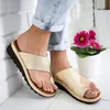 Kvinnor Skor Slipper PU Läder Comfy Platform Flat Sole Ladies Casual Soft Big Toe Foot Correction Sandal Ortopedic Bunion Corrector-C