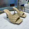 2021 women Designer lido sandals Sexy slide Leather covered stiletto heel ladies summer slippers Top quality BIG size with box