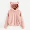 Hoodies Fluffy Women Kawaii Sweatshirt لطيف الدب قبعة أذن الخريف الشتاء دافئ شتاء الأكمام طويلة الأكمام الخارج