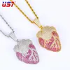 Pendentif Colliers US7 Iced Out Heart Shape Collier Micro Pavé CZ Stones Solid Back pour MenWomen Trendy Hip Hop Bijoux Cadeaux