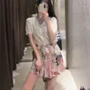 Fashion Floral Printed Chic Smocked Women Shorts Summer High Waist With Drawstring Casual Wide Leg Retro Shorts 210521