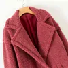 ピンクのジャケットの女性のフェイク毛皮の厚い暖かいコート冬のポケット二重胸の袖アウターカジュアルストリートウェア210521