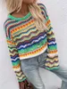 Ropa de lujo para mujer diseñador suéteres de moda sueltos casuales de alta calidad contraste arco iris de moda hueco de manga larga ropa de mujer