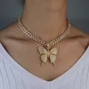 Brillant mignon papillon pendentif collier Hip Hop strass cubain lien chaîne papillon collier ras du cou pour femmes bijoux cadeau 2020 X0509