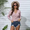 Cropped Sweater Sexy V-neck Ribbed Knit Fall Winter Single Breasted Tops for Women Full Sleeves Slim Fit Pink Blue Trui 210604