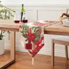 Christmas Table Runner Embroidered Tapestry with Tassels Santa Linen for Wedding Banquet Party Home Decoration Tablecloth 33*180cm/13*71 inch