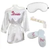 Women's Sleepwear 4pc Set Of Bride Robe Eyemask Slippers Sash Bridesmaid Kimono Wedding Bridal Party Bachelorette Bathrobe Getting Ready Rob