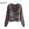 Vrouwen vintage vierkante kraag bloem print jacquard breien trui vrouwelijke lange mouw chique cardigans jas tops S652 210416