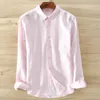 Men's 100% pure linen long-sleeved shirts men brand clothing S-3XL 5 colors solid white shirt camisa211m