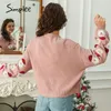 Pink loose Autumn winter Christmas ladies Knitted warm long sleeves O-neck sweater 210414