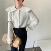 Kobiety Chic Koszule Retro Francuski Koronki Zagęścić Delikatne Długie Rękawy Peter Pan Collar Elegance Bluzka Kobieta Top 210525