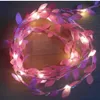 2M 20LED fiore rosa foglia verde tenda porta fata lampada ghirlanda rame LED batteria funziona per la decorazione domestica del festival di nozze della festa