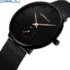 Thin Blue Dial CRRJU Brand Elegant Mens Watch Simple Design Students Watches Stainless Steel Mesh Belt Man Wristwatches285e