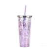 Summer Party Tumblers 24oz Plastic Straw Cup European and American Flash Powder Water Cup Cold Drink Cups T500553