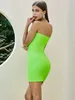 Kvinnor Sexig Designer Strapless Hollow Out Neon Green Bandage Dress Evening Celebrity Mini Chic Party Vestido 210527