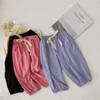 Meninas de verão moda solta lace-up calças casuais crianças 4 cores harem calças 210508