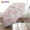 Kvinnor Sun Paraplyer Lace Parasoler Folding Paraply Regn Kvinnor Beach Ladies Kawaii Vindskyddande Rosa Gulliga presentidéer UPP50 +