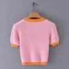 Pink cardigan womens sweaters korean crop yellow autumn tops short sleeve v neck mohair fall 210830
