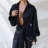 Woman Black Sexy V Neck Puff Sleeve Blouses Female Fashion Elegant Bandage Irregular Loose Shirts Casual Plus Size Tops 210517