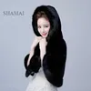 Kurtki shamai czarny Wysokiej jakości Winter Fux Fur Bridal Kurtka nowoczesna Boleros luksusowa oblubienica ślubna Cape Wrap with Hat3714231