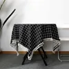 Nordic Baumwolle Leinen Gelb Plaid Gestreiften Druck Rechteckige und Runde Tischdecke Anhänger Tee Tisch Pad Mahlzeit Tuch 210626