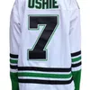 Nikivip Cheap North Dakota Fighting Sioux 7 TJ Oshie College maglia da hockey nera-bianca-verde Personalizza qualsiasi numero di nome Maglia da uomo DONNA GIOVANI