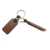 Personlig DIY Hem Läder Keychain Pendants Beech Wood Carving Keychains Thanksgiving Fars daggåva