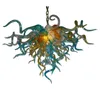 Nordic Hanging Chandelier Lamp Turquoise Amber Interior Hand Blown Glass Pendant Lights for Bedroom Dining Table Living Room 28 by 24 Inches