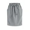 Elegante Midi Rokken Womens Office Potlood Katoen Elastic Taille Pakket Hip Boog Groen 210607