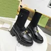 Designer Botas Femininas Abelha Sola Grossa Plataforma 5CM Meias Sapatos Senhoras Título Fivela Cavalo Curto Tornozelo Bota Couro Genuíno Diamantes