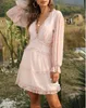 French Style Chiffon Dress Women 2021 Spring New Clothing For Sweet Girls Long Sleeve Open Back V-Neck Lady Dresses Female X0521