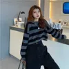 Hong Kong style retro wear short coat high waist western striped sweater women spring, autumn and winter hedging laziness 210922