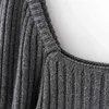 Suéter pollover de manga larga abullonada para mujer, ropa de mujer, suéter suave gris informal, suéter de punto vintage para otoño e invierno, atuendo 210415