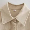 Spring Women Single Pocket Corduroy Shirt Female Long Sleeve Blouse Office Lady Loose Tops Blusas S8639 210430