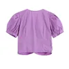 Сладкий воротник с поворотом женские блузки топы лето жемчужина фиолетовый корейский стиль рубашки элегантная морщинистая мода MORI Girl Ins Top 210417