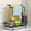 Kitchen Organizer Sink Rack Space Aluminum Sponge Holder Towel Soap Brush with Drain Pan Drying 211112