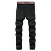 Män rippade jeans Vit Red Black Stretch Slim Fit Spring Autumn Denim Pants Distressed Hip Hop Streetwear Biker Jeans Pants X0621