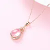 Natural Gemstone Pendants for Jewelry Making Korean Style Ross Quartz Rose Gold Zircon Teardrop Pendant Necklace Women Sweater Chain