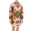 Tasarımcı Pembe barok baskı Elbiseler Pist Yüksek Kaliteli yaz Rahat Gömlek Elbise Kadın Vestidos Robe Femme 210520 dropshopping