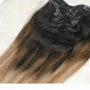 2 6 18 Clip In Human Hair Extensions Balayage Ombre Middenbruin met Asblonde Balayage Highlights 120gram 7Stuks1045884
