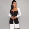 Autumn Women White Long Sleeve Bodycon Bandage Mini Dress Sexy Patchwork Celebrity Runway Party Dresses 210525