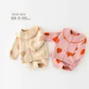 Baby Girl Lovely Jacquard Stor Lapel Coat Strap Triangle Jumpsuit Sweater Two-Piece Set Baby Girl Clothes Set 210701