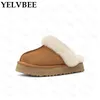 Boots Fur Flats Cotton Women Winter Snow Shoes Platform Short Pulsh Slippers Suede Warm Botas Mujer