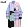 Women Contrast Color Plaid Pattern Big Size Dress Lapel Long Sleeve Loose Fit Fashion Tide Spring Autumn 1DD3634 210421